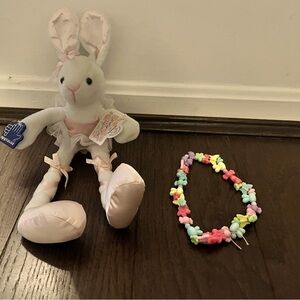 Easter Bunny Plush & Handmade Bead Necklace Set | Perfect Spring Gift for Kids